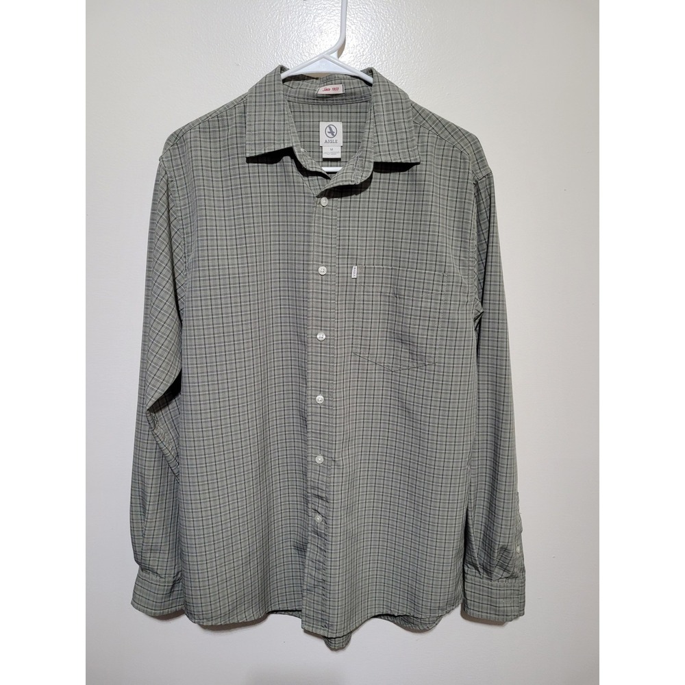 Aigle Button Down Shirt Mens Medium Green Plaid Long Sleeve